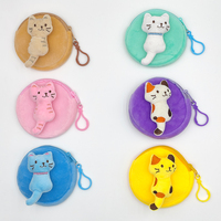 Dompet Koin Plush Kawaii Portabel Mini dengan Ritsleting Gantungan Kunci Dompet Uang Koin Hewan Kartun untuk Wanita