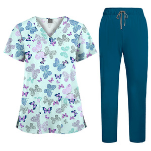 Divisa Medica <span class=keywords><strong>per</strong></span> Donne e Uomini con Scollo a V, Camicia da Infermiere Carina Stampata e Set di Pantaloni Lunghi, Uniforme Casual con Tasche <span class=keywords><strong>per</strong></span> Ospedale - Product Image 1