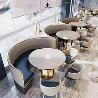 Ensemble de banquettes de restaurant rondes en acier, mobilier de salle à manger moderne avec rembourrage doux, table et chaises pour hôtel, café, cantine, bistrot