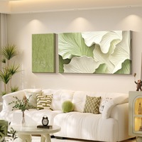 Ensemble d'art mural texturé abstrait style crème avec feuilles de Ginkgo, peinture sur toile moderne pour décoration de fond de canapé de salon