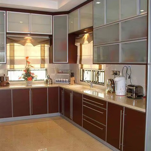 Meuble de cuisine modulaire en bois massif, style européen et australien, design multi-grilles, surface laquée, armoire de rangement écologique - Product Image 1