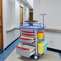 Chariot médical compact et moderne en ABS pour hôpital, avec armoires à médicaments empilables et pliables, et bac à déchets pliable pour clinique dentaire