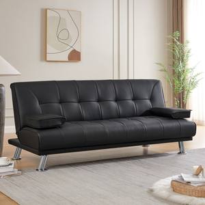 PU 인조 가죽 3 인승 단면 소파 침대 크롬 다리 현대 아파트 블랙 Clic Clac 이불 - Product Image 2