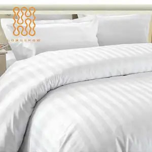 Aangepaste 100% Katoen 300tc Hotel Kwaliteit Streep Hotel Beddengoed Laken Dekbedovertrek Voor Hotel Gebruikt