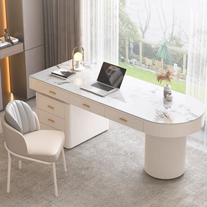 โต๊ะหินอ่อนสีขาวขนาดเล็กทันสมัยโต๊ะคอมพิวเตอร์สำหรับสำนักงานที่บ้านและเฟอร์นิเจอร์เก้าอี้โลหะมีลิ้นชัก - Product Image 2