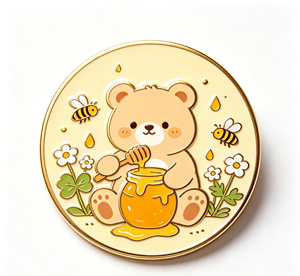 Pin de Solapa de Metal Esmaltado Suave Personalizado, Insignia Redonda de Oso y Abeja de Dibujos Animados para Regalo y Promoción - Product Image 2