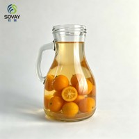 Stoples Kaca Besar dengan Gagang, Kapasitas 1400ml, Transparan, Kokoh, untuk Minuman Pesta, Penyimpanan Makanan di Dapur