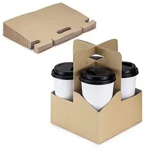 Toptan yüksek kaliteli biyobozunur katlanır özel logo baskılı tasarım içecek taşıyıcı f-flüt kağıt kahve ambalaj kağıdı bardak tutucu