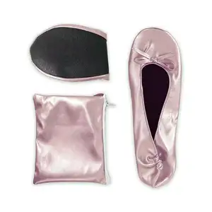 Hot Sale Foldable Party Ballet Slippers With Bags Women's Wedding Travelling Ballerina Folding Satin Flat Ballet Shoes