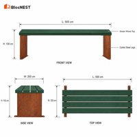 Ensemble banc et table de jardin élégant en métal gris foncé avec revêtement en poudre - Durable et résistant à l'eau