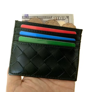 Herensleutelhanger met groene kaarthouder, minimalistische creditcardhouder, dunne portemonnee, geweven PU lederen kaarthouder, luxe portemonnees voor heren - Product Image 4