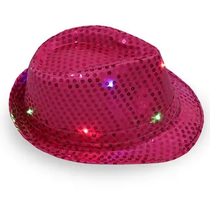light up cowboy hat CUSTOM LOGO plastic bling light up hip pop performance jazz sequin glowing light up LED festive hats Glitter