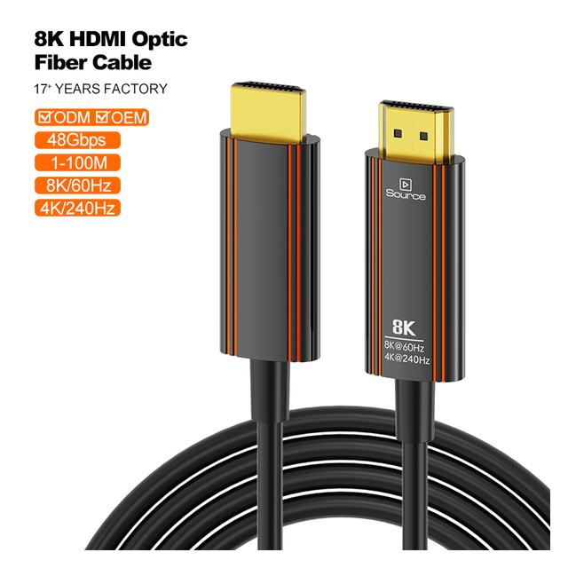 ODM/OEM 8K HDMI Fiber Optic Cable 2.1 48Gbps 8K60Hz/4K120Hz EARC HDR10 for Home Theater Gaming PS5/Xbox Projector Ultra HD Video