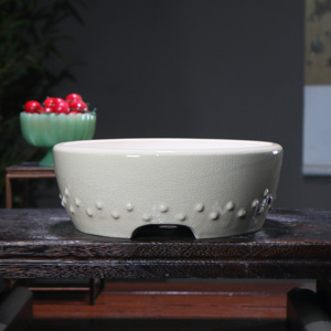 Maceta de Cerámica con Forma de Tambor Inspirada en el Zen, Maceta Redonda de Estilo Chino Clásico, Maceta de Escritorio con Acabado Verde - Product Image 2