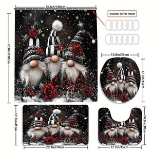 Cortina de Ducha de Poliéster con Diseño de Gnomos Negros y Rosas Rojas, Cortina de Baño con Impresión Digital Personalizada, Impermeable, Venta al Por Mayor - Product Image 3