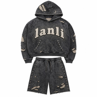Ensemble de survêtement homme personnalisé avec fermeture éclair, style streetwear, en coton épais, imprimé numérique, délavé à l'acide, strass, 2 pièces, automne