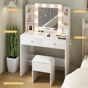 Meuble-lavabo de maquillage blanc minimaliste avec lumières OEM ODM Coiffeuse personnalisée pour femmes Fabricant de meubles de maison - Product Image 1