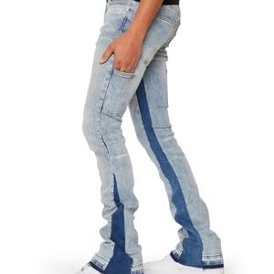 Custom <b>Men</b> Stacked <b>Jeans</b> Patchwork Contrast <b>Flared</b> Pants Slim Fit Wide Leg <b>Jeans</b> Trousers - Product Image 5