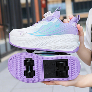 Patines de Ruedas para Niños, Zapatillas Deportivas con 4 Ruedas, Heelys Deformables para Niñas y Niños, para Exteriores, Otoño, Meike, Hebilla Giratoria, Suela de Malla Degradada - Product Image 3
