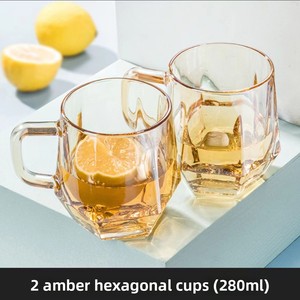 Tazza di vetro esagonale con manico resistente al calore per uso domestico per tè e caffè - Product Image 5