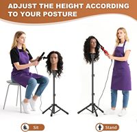 Support trépied pour perruque de 50 pouces réglable, support de tête de mannequin pour la formation en cosmétologie et coiffure - Comprend des épingles en T