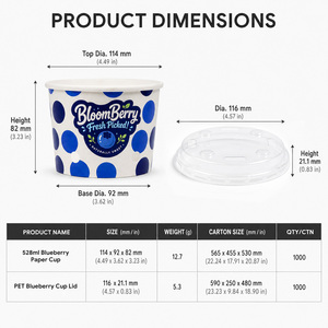 Eco-Friendly Vented Paper Blueberry <b>Cup</b> with Clear PET Lid PFAS Free FDA BPA Free Fresh Fruit Produce Packaging Custom Logo - Product Image 2