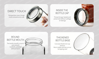 Pot de 350 ml pour aliments pour bébés, cornichons, en verre borosilicate de qualité alimentaire, pot de stockage hermétique pour miel et confiture avec couvercle visuel en aluminium