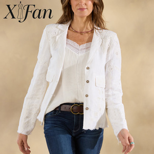 Fabricantes de Ropa, Chaqueta de Encaje Transpirable de Color Sólido para Mujer, Estilo Retro, OEM, Chaqueta Bordada de Primavera con Cierre de un Solo Botón - Product Image 1