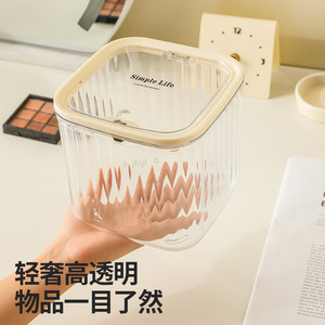 Cubo de basura de escritorio cuadrado con botón pulsador transparente y bolsa para uso en interiores - Product Image 3