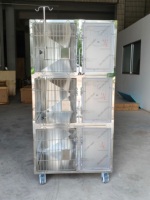 Premium 304 Edelstahl 3-Einheiten Vertikaler Katzenkäfig mit Acryl-Liegeflächen für Tierkliniken