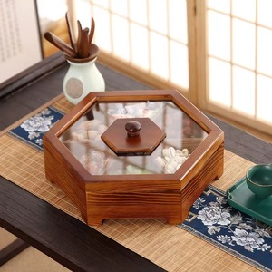 Caja de madera para frutos secos de estilo chino, tapa poligonal, capacidad de 9cm, 1-3L, para almacenamiento en el escritorio de la sala de estar - Product Image 4