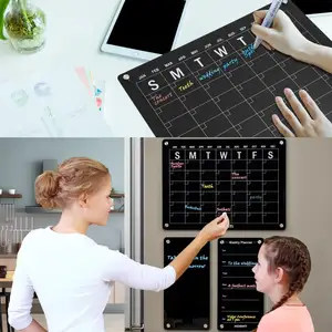 Black Magnetic Acrylic Calendar For Fridge | 2pcs 16"x12" | Magnetic Fridge Calendar And Acrylic Board For Fridge