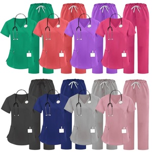 HZMNOI Women's V-Neck Scrub Set Moisture Wicking Knitted Hospital Uniforms For Nurses And Doctors S-XXL - Product Image 1