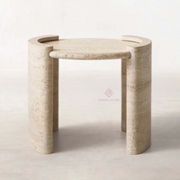 Table d'appoint de luxe table ronde en travertin pour hôtel suite salon ou boutique