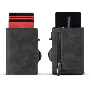 RFID blocco automatico porta carta sottile portatile <span class=keywords><strong>Clip</strong></span>-su custodia in metallo portafoglio per affari promozione natalizia regalo fatto di PU - Product Image 2
