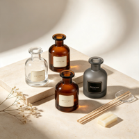 Nouvelle boîte d'emballage parfumée ambre-brun très vendue avec couvercle doré, flacon diffuseur en verre vide de 100 ml et 150 ml avec boîte
