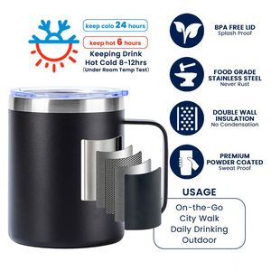 Vaso Térmico Personalizable de Acero Inoxidable de Doble Pared con Aislamiento al Vacío, 12 oz, para Café, Cerveza, con Asa - Product Image 5