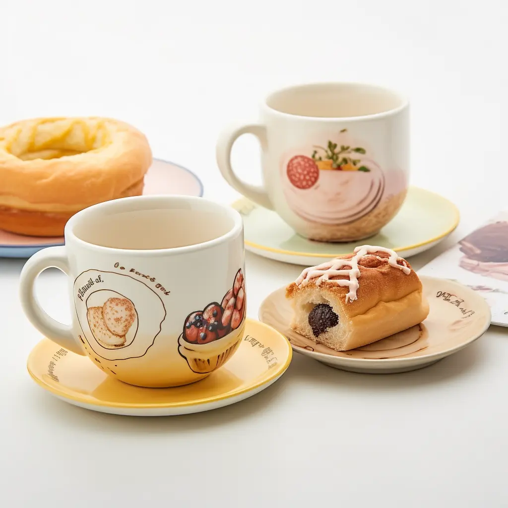 Gıda çizimleri ile kahve kupa cuart art seramik fincan