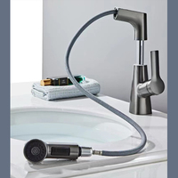 Robinet de lavabo contemporain en plastique ABS avec douchette extractible, finition chromée, montage sur comptoir, eau chaude/froide pour salle de bain
