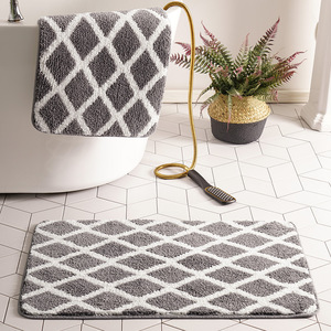 Tapis de bain rectangulaire géométrique en dessin animé, absorbant et antidérapant, en fibre de polyester, pour la maison - Product Image 3