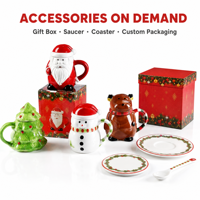 Tasses à café/thé en céramique 3D en forme de Noël avec couvercle - Père Noël/Bonhomme de neige/Renne/Arbre - Cadeaux de Noël et décoration intérieure