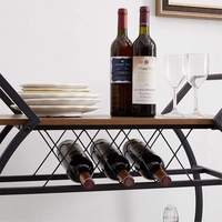 Chariot de service mobile industriel moderne en bois et métal, table de café portable, étagère de rangement, chariot de bar, casier à vin