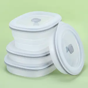 Silicone Nhà Bếp Container Lưu Trữ Hộp Ăn Trưa Gấp Ăn Bát Không Độc Hại Container Thực Phẩm