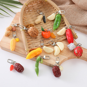Simulation Keychain Cute 3d Pvc Mini Garlic Pepper Corn Key Chains Kitchen Prop Decor Kids Toys Bag Pendant Peanut Food Keychain