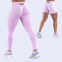 Set Yoga Seamless Populer untuk Wanita, Set Legging Scrunch Butt, Baju Olahraga Gym dengan Crop Top Halter
