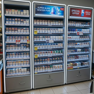 Estante Metálico para Cigarrillos con Puerta de Vidrio de Apertura Automática y Control <span class=keywords><strong>Remoto</strong></span>, Exhibidor de Tabaco con Luz LED y Pantalla Publicitaria Superior - Product Image 3