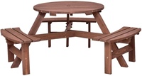 Grande table de pique-nique ronde en bois pour l'extérieur avec bancs et trou pour parasol - Ensemble de salle à manger de luxe pour patio, jardin, parc, pub et cour arrière