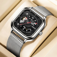 Sélectionné de luxe pour hommes montre-bracelet mécanique carré creux Art Squelette Design en acier inoxydable résistant à l'eau Texture esthétique