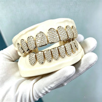 Grillz de luxe en argent sterling plaqué or, 10 dents supérieures et 10 dents inférieures, bijoux de mode hip-hop tendance pour rappeurs