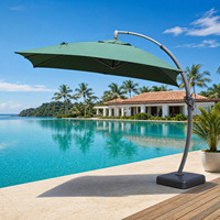 Parasol de terrasse cantilever incurvé de 3,5x3,5m avec mât en aluminium et base carrée pour hôtel, piscine, jardin, villa, cour – Vente en gros